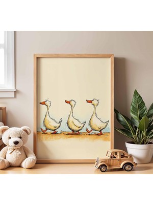 Ninastore Yürüyen Ördekler Çocuk Odası Posteri | Neşeli Hayvan Temalı Çocuk Odası Posteri | Çiftlik Evi Tarzı