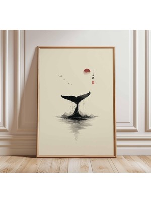 Ninastore Japon Balinası Posteri Minimalist Mürekkep Sanatı Baskısı Zen Okyanus Duvar Sanatı Modern Japandi De