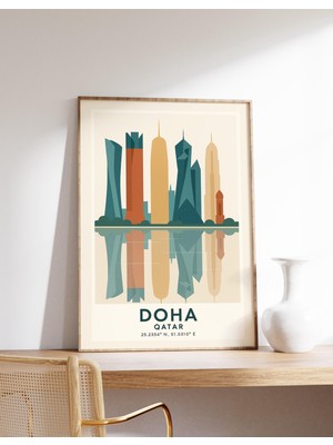 Ninastore Doha Şehir Manzarası Posteri Katar Seyahat Sanatı Modern Doha Baskısı Katar Duvar Dekoru Orta Doğu M