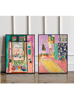 Ninastore 2'li Henri Matisse Poster Seti Açık Pencere Posteri Pembe Stüdyo Baskısı Henri Matisse Duvar Sanatı