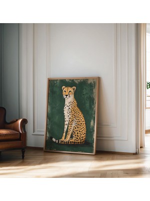 Ninastore Çita Desenli Zümrüt Yeşili Leopar Desenli Dopamin Dekoru Retro Poster Yeşil Leopar Desenli Orman Pos