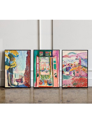 Ninastore 3'lü Set: Matisse Galeri Duvar Baskısı, Açık Pencere Posteri, Collioure Manzarası Baskısı, Matisse B