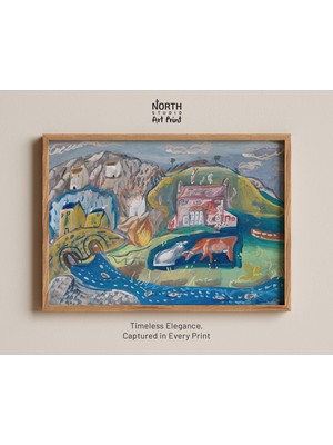 Ninastore Balıkçı Köyü Baskısı, Frances Hodgkins'in Sanat Eseri, Vintage Manzara Tablosu, Soyut Empresyonist P