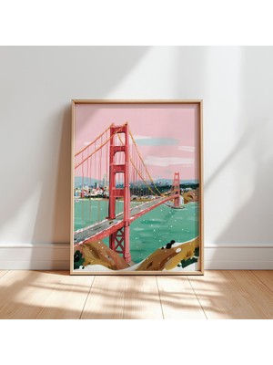Ninastore Golden Gate Köprüsü Noel Sanat Baskısı Pastel Kış Manzarası (Dijital Indirme)