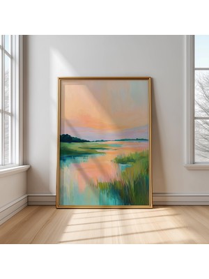 Ninastore Pastel Bataklık Gün Batımı Suluboya Baskı: Carolina Kıyı Manzarası (Dijital Indirme)
