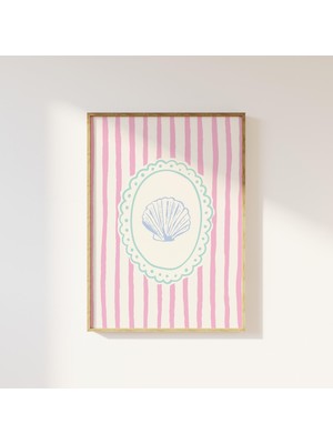 Ninastore Çizgili Deniz Kabuğu Baskılı Dijital Sanat Eseri Indirme, Sevimli Yaz Sanatı Baskısı, Sahil Duvar Sa