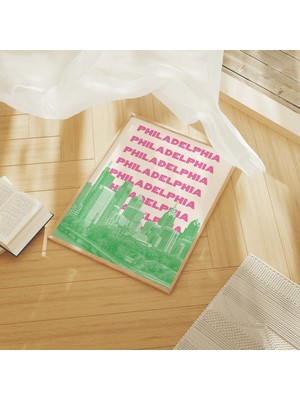 Ninastore Philadelphia Seyahat Baskısı | Dijital Sanat Indirme | Pembe Yeşil Philly Seyahat Sergisi Baskısı |