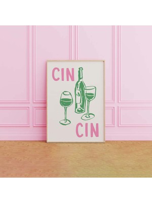 Ninastore Cin Cin Baskılı Dijital Sanat Eseri Indirilebilir Sevimli Şarap Çizimi Baskısı Kokteyl Bar Baskılı S