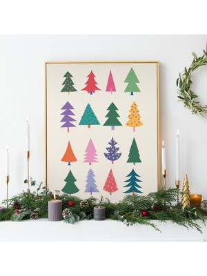 Ninastore Renkli Noel Ağaçları Baskısı Dijital Sanat Indirme Modern Noel Dekorasyonu Sevimli Tatil Duvar Sanat