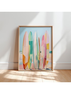 Ninastore Soyut Sörf Tahtaları Tablosu: Sahil Evi Sanatı (Dijital Indirme)