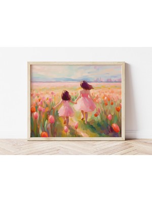 Ninastore Lale Tarlası Tablosu: Iki Kız Kardeş Bahar Çiçek Sanatı (Dijital Indirme)