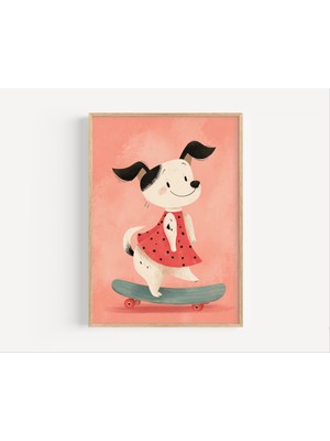 Ninastore Kaykaylı Köpek Baskısı: Kız Çocuk Odası Sanatı, Neşeli Yavru Köpek Illüstrasyonu (Dijital Indirme)