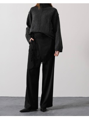 Kadın Saten Dantel Bağlamalı Palazzo Pantolon