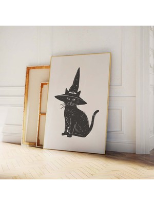 Ninastore Kara Kedi Baskısı | Dijital Sanat Indirme | Ürkütücü Cadılar Bayramı Duvar Dekoru | Trend Cadılar Ba