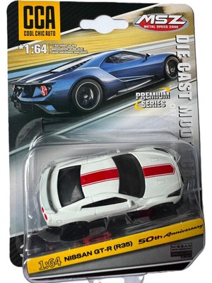 Cca Nissan Gt-R (R35) 50. Yıl Özel Seri Diecast Model Araba, 1:64 Ölçek, Metal Speed Zone Premium Serisi, Beyaz Kırmızı