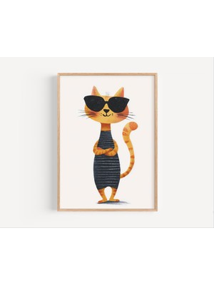 Ninastore Turuncu Çizgili Kedi Dijital Duvar Sanatı, Yazdırılabilir Havalı Çocuk Odası Posteri, Modern Çocuk O