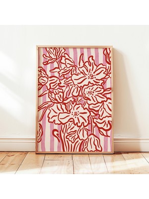 Ninastore Çiçek Vazosu Natürmort Baskı Kırmızı Pembe Soyut Çiçek Posteri Kız Çocuklarına Uygun Botanik Dekor Ç