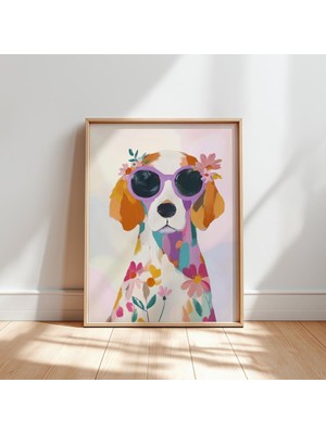Ninastore Çiçek Desenli Beagle Köpek ve Güneş Gözlüğü Posteri (Dijital Indirme)