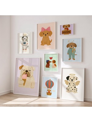 Ninastore Neşeli Yavru Köpek Temalı Çocuk Odası Baskıları – Suluboya Hayvan Duvar Sanatı (Dijital Indirme)