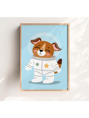 Ninastore Pastel Köpek Astronot Baskılı Çocuk Odası Uzay Temalı Dekorasyon (Dijital Indirme)