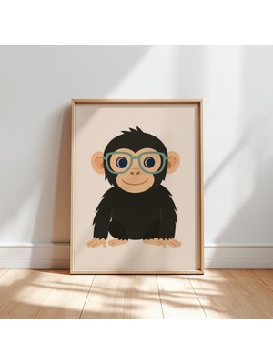 Ninastore Şık Şempanze Dijital Poster - Çocuk Odası, Bebek Odası Duvar Dekoru Için Eğlenceli Hayvan Illüstrasy