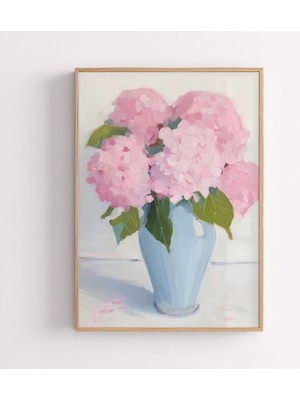 Ninastore Mavi Vazoda Pembe Ortancalar Sanat Baskısı Çiçek Buketi (Dijital Indirme)