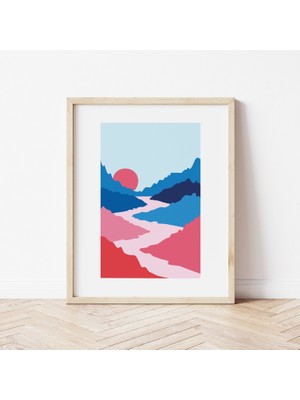 Ninastore Soyut Dağ Manzarası Baskısı | Dijital Sanat Indirme | Modern Boho Çöl Güneşi Baskılı Sanat Eseri