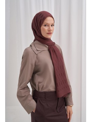 Kızıl Kahve Carell Küpçizgi Jakar Italyan Ipekli Şal