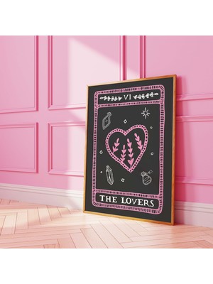 Ninastore Aşıklar Tarot Kartı Baskısı | Dijital Sanat Indirme | Sevimli Kalp Tarot Kartı Duvar Sanatı | Siyah