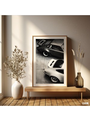 Ninastore Klasik Porsche 911 Baskısı: Siyah Beyaz Spor Araba Sanatı (Dijital Indirme Png Dosyaları)