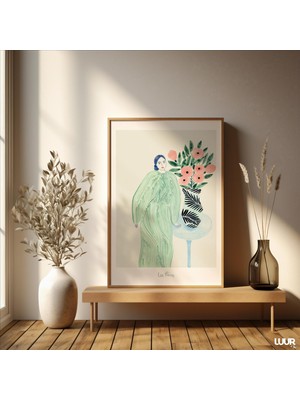 Ninastore La Poire Art Deco Baskı: Soyut Çiçekli Yeşil Oturma Odası (Dijital Indirme)