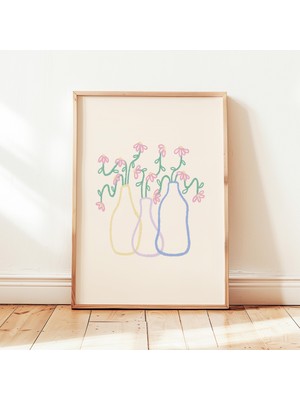 Ninastore Çiçekli Pastel Vazolar Baskılı Natürmort Soyut Botanik Poster Eğlenceli Duvar Dekoru Çerçevesiz