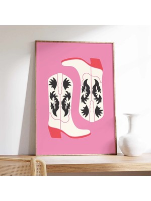 Ninastore Kovboy Çizmeleri Baskılı Dijital Sanat Eseri Indirme, Sevimli Pembe Kırmızı Batı Tarzı Baskılı Retro