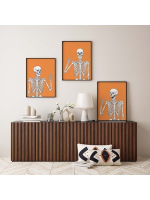Ninastore 3'lü Iskelet Baskı Seti | Dijital Sanat Indirme | Sevimli Turuncu Cadılar Bayramı Duvar Dekoru | Tre