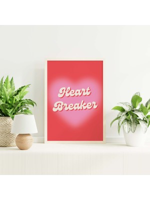 Ninastore Kalp Kırıcı Baskı | Dijital Sanat Indirme | Sevimli Kırmızı Kalp Baskısı | Retro Sevgililer Günü Duv