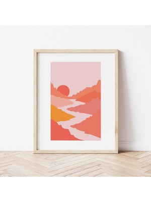 Ninastore Soyut Dağ Manzarası Baskısı | Dijital Sanat Indirme | Modern Boho Çöl Güneşi Baskılı Sanat Eseri