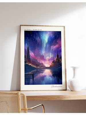 Ninastore Kuzey Işıkları Seyahat Posteri | Iskandinav Seyahat Dekorasyonu | Iskandinav Posteri | Kuzey Işıklar