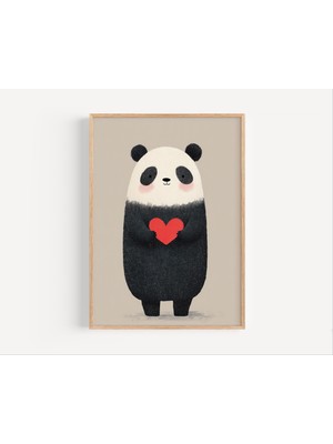Ninastore Kırmızı Kalpli Panda Çocuk Odası Baskısı Hayvan Illüstrasyonu (Dijital Indirme)