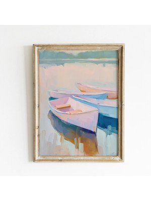 Ninastore Pastel Tekneler Kıyı Baskısı: Sahil Evi Deniz Temalı Duvar Sanatı (Dijital Indirme)