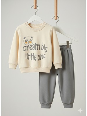 Selvira Panda Baskılı Unisex 3 Iplik Şardonlu Çocuk Eşofman Takımı – Uzun Kollu Sweatshirt & Lastikli Alt, Pamuklu