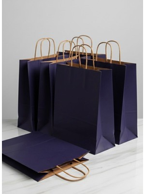 e ERTA Lacivert Renkli Kraft Çanta 25X31 cm 25 Adet Hediye Poşeti , Hediye Paketi , Kraft Kağıt Çanta