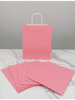 e ERTA Pembe Renkli Kraft Çanta 25X31 cm 20 Adet Hediye Poşeti , Hediye Paketi , Kraft Kağıt Çanta
