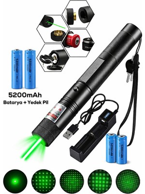 farissu 10 Km Menzilli Şarj Edilebilir Yeşil Lazer Pointer Seti - 5200MAH Çift Bataryalı & Güvenlik Kilidi
