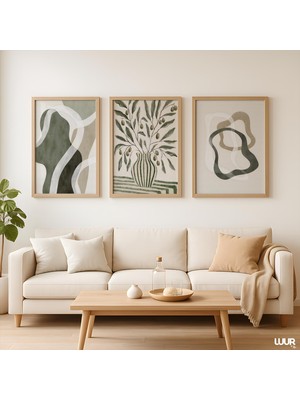 Ninastore Boho Duvar Sanatı 3'lü Set Yeşil Galeri Duvar Sanatı Baskıları Minimalist Botanik Soyut Posterler Mo