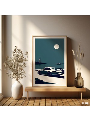Ninastore Mavi Porsche 911 Baskısı: Spor Araba Illüstrasyonu Otomotiv Duvar Sanatı (Dijital Indirme)