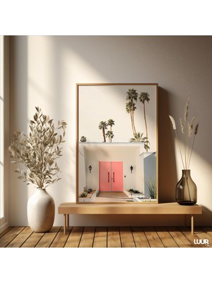 Ninastore Pembe Kapı Manzara Sanat Baskısı: Modern Pastel Ev Dekorasyonu (Dijital Indirme)