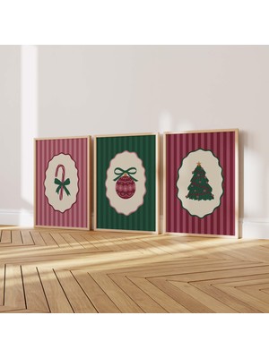 Ninastore Klasik Noel Baskı Seti Dijital Indirme Tatil Baskısı Üçlüsü Vintage Noel Dekorasyonu Klasik Şenlikli