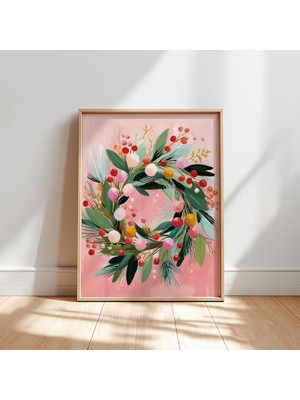 Ninastore Pastel Renkli Süs Topları Noel Çelenk Sanat Baskısı (Dijital Indirme)