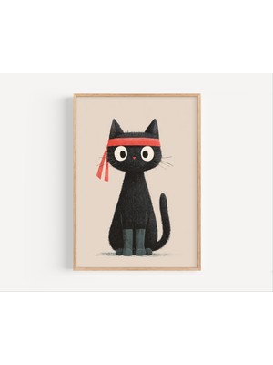 Ninastore Ninja Kedi Sanat Baskısı – Çocuk Odası Için Komik Hayvan Posteri (Dijital Indirme)