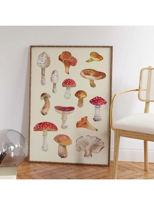 Ninastore Mantarlar Baskılı Dijital Sanat Eseri Indirilebilir Sevimli Suluboya Mantarlar Duvar Baskısı Botanik